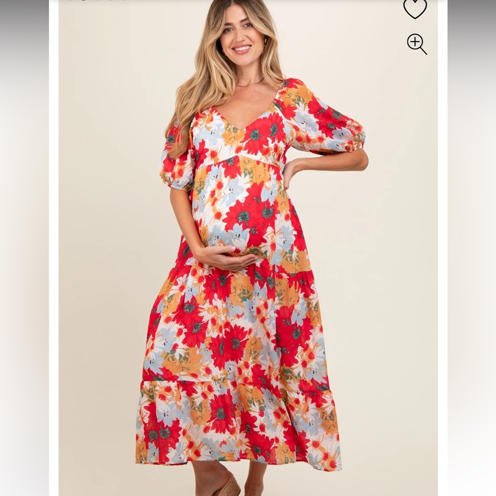 BALTIC BORN NWT Denton Midi Dress Red Multi Floral Tiered Half Sleeve Up Size XL